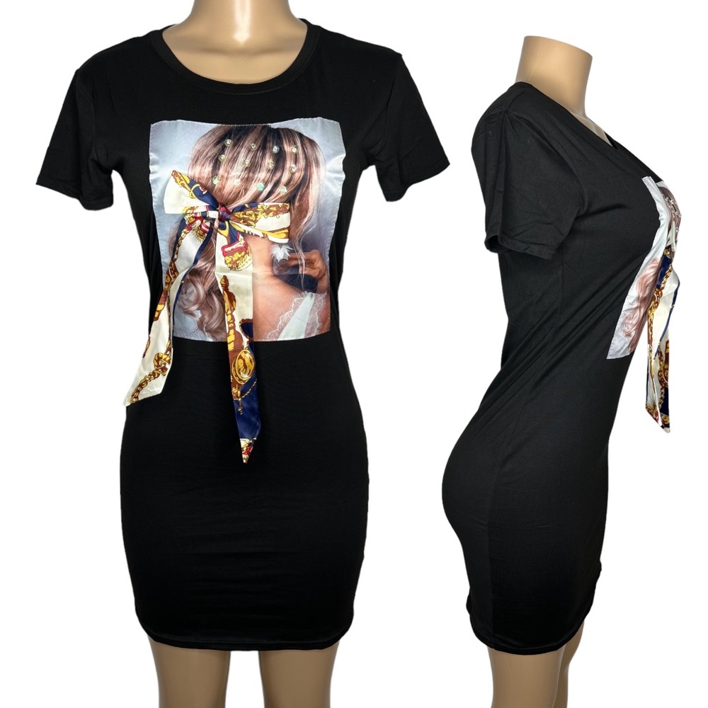 Black Bodycom Women Dress 3D Design Casual Stretchy Mini Dress Size S and M